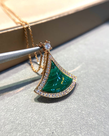 [Basjewels]DREAM MALACHITE DIAMOND PAVED PINK GOLD NECKLACE