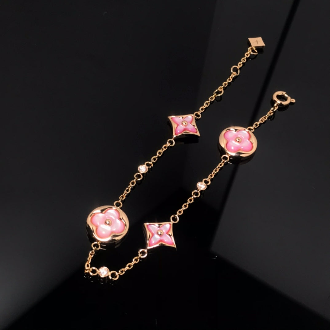 [Basjewels]STAR AND SUN 4 MOTIF PINK MOP PINK GOLD BRACELET