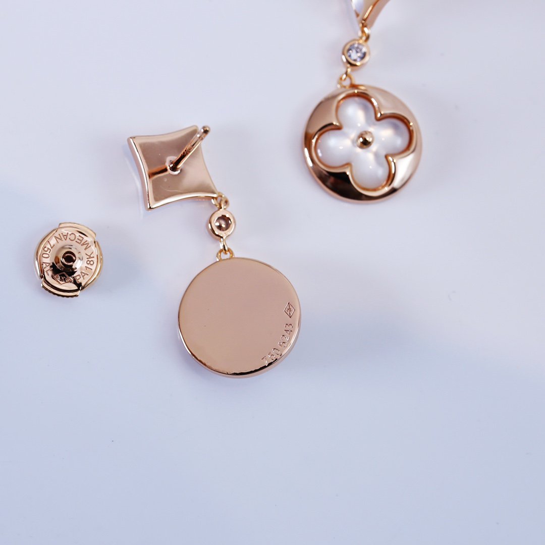 [baslovejewels]STAR AND SUN PINK GOLD MOP DROP EARRINGS