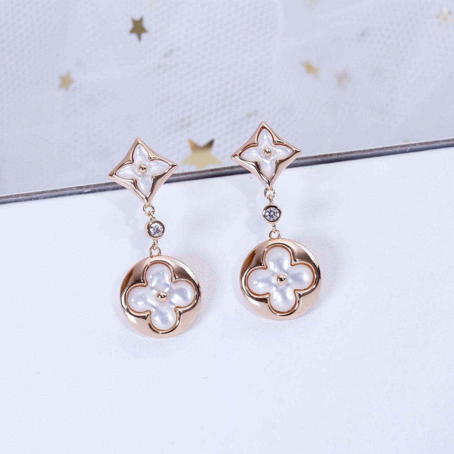 [Basjewels]STAR AND SUN PINK GOLD MOP DROP EARRINGS