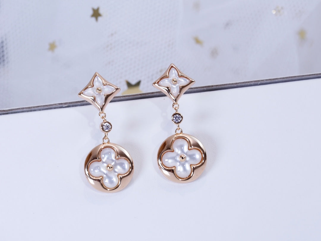 [Basjewels]STAR AND SUN PINK GOLD MOP DROP EARRINGS