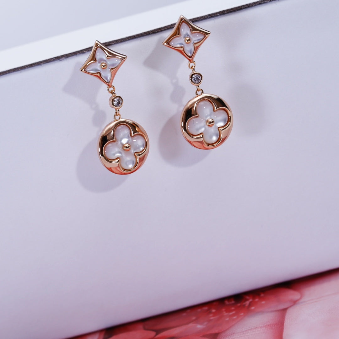 [Basjewels]STAR AND SUN PINK GOLD MOP DROP EARRINGS