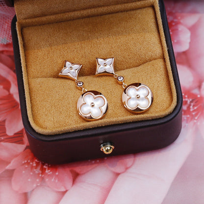 [Basjewels]STAR AND SUN PINK GOLD MOP DROP EARRINGS