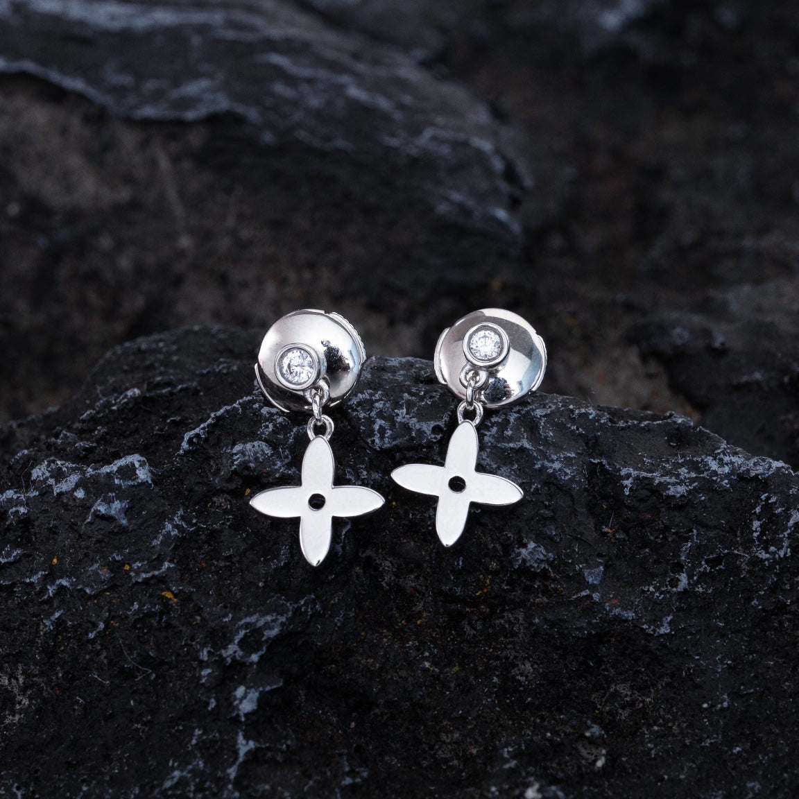 [Basjewels]VIDYLLE SILVER DIAMOND MINI DROP EARRINGS