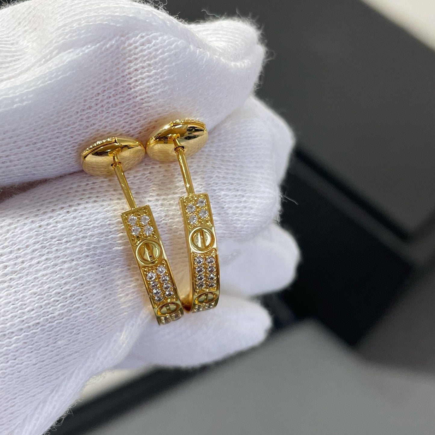 [Basjewels]LOVE DIAMOND GOLD HOOP EARRINGS