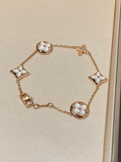 [Basjewels]STAR AND SUN 5 MOTIF MOP PINK GOLD BRACELET