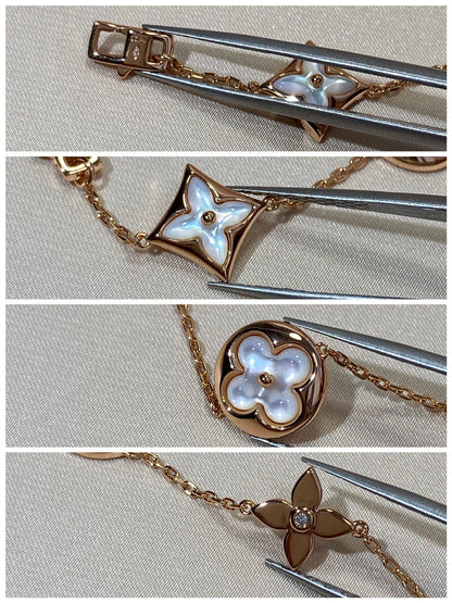 [baslovejewels]STAR AND SUN 5 MOTIF MOP PINK GOLD BRACELET