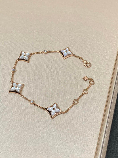 [baslovejewels]STAR 4 MOTIF MOP DIAMOND PINK GOLD BRACELET