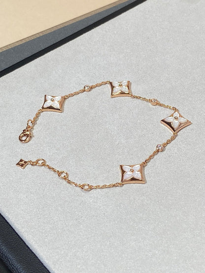 [baslovejewels]STAR 4 MOTIF MOP DIAMOND PINK GOLD BRACELET