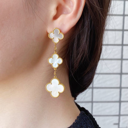 [Basjewels]CLOVER MOP 3 MOTIFS GOLD EARRINGS