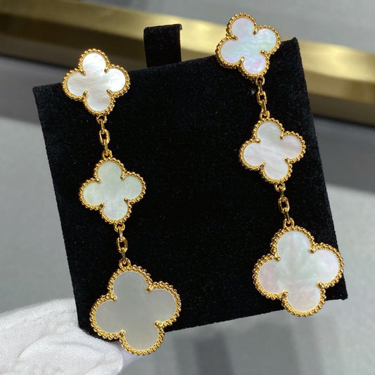 [Basjewels]CLOVER MOP 3 MOTIFS GOLD EARRINGS