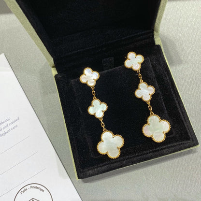 [Basjewels]CLOVER MOP 3 MOTIFS GOLD EARRINGS