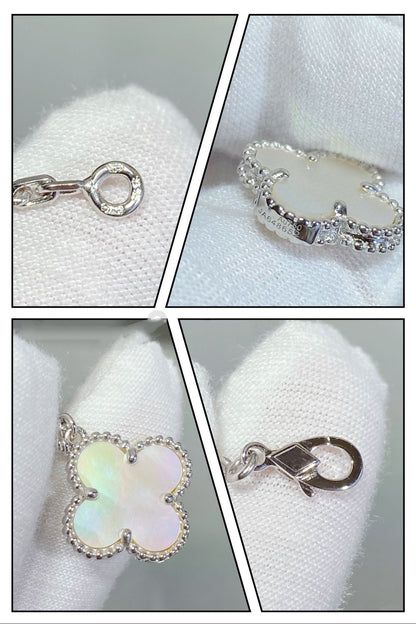 [Basjewels]CLOVER 5 MOTIF WHITE MOP SILVER BRACELET