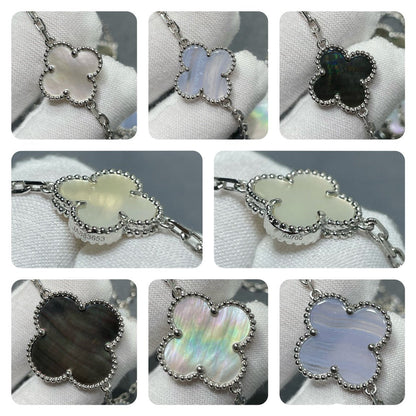 [Basjewels]CLOVER 16 MOTIF CHALCEDONY MOP SILVER NECKLACE