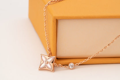 [Basjewels]STAR PINK MOP 1 DIAMOND PINK GOLD NECKLACE