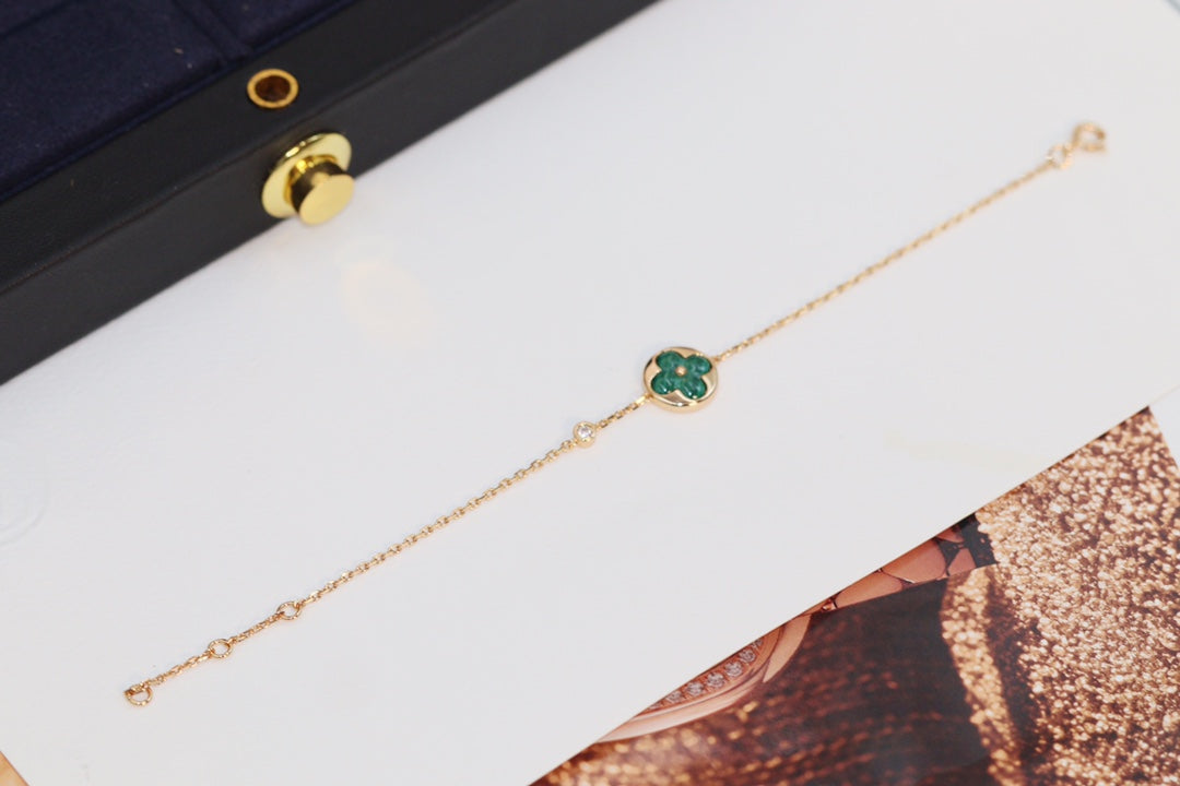 [baslovejewels]STAR AND SUN 4 MOTIF PINK GOLD MALACHITE BRACELET