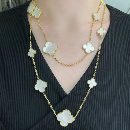 [Basjewels]CLOVER 16 MOTIF WHITE MOP GOLD NECKLACE