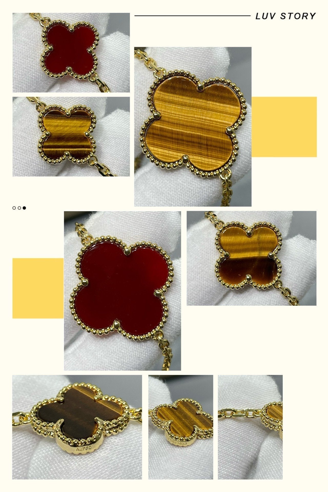 [Basjewels]CLOVER 16 MOTIF CARNELIAN TIGER EYE ROSE GOLD NECKLACE