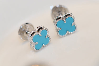 [Basjewels]CLOVER MINI TURQUOISE SILVER STUD EARRINGS