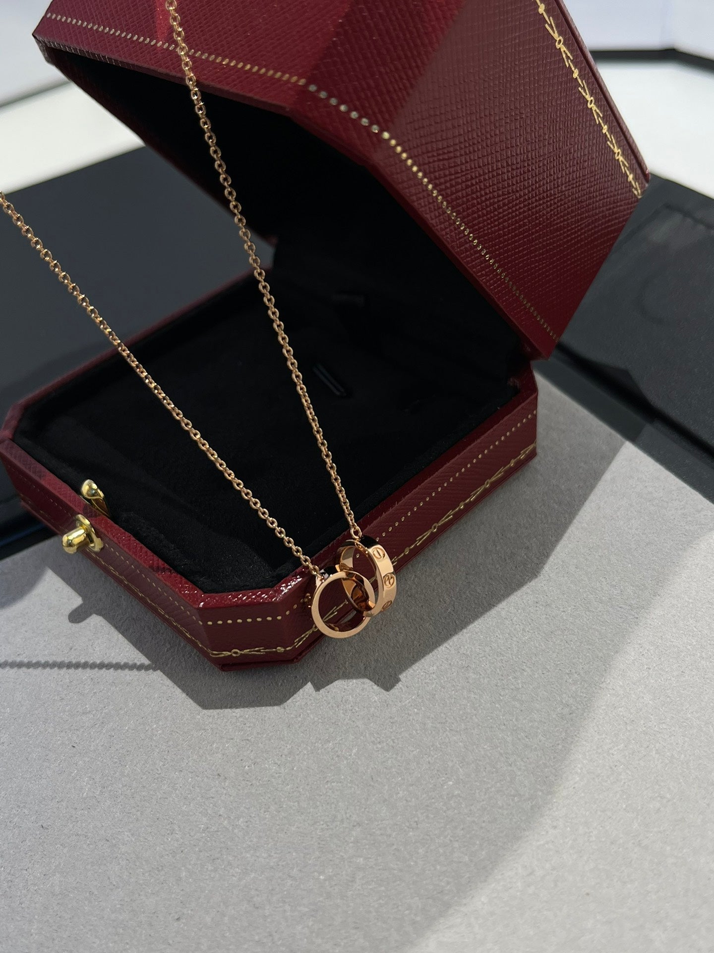 [baslovejewels]LOVE NECKLACE DOUBLE RING PINK GOLD