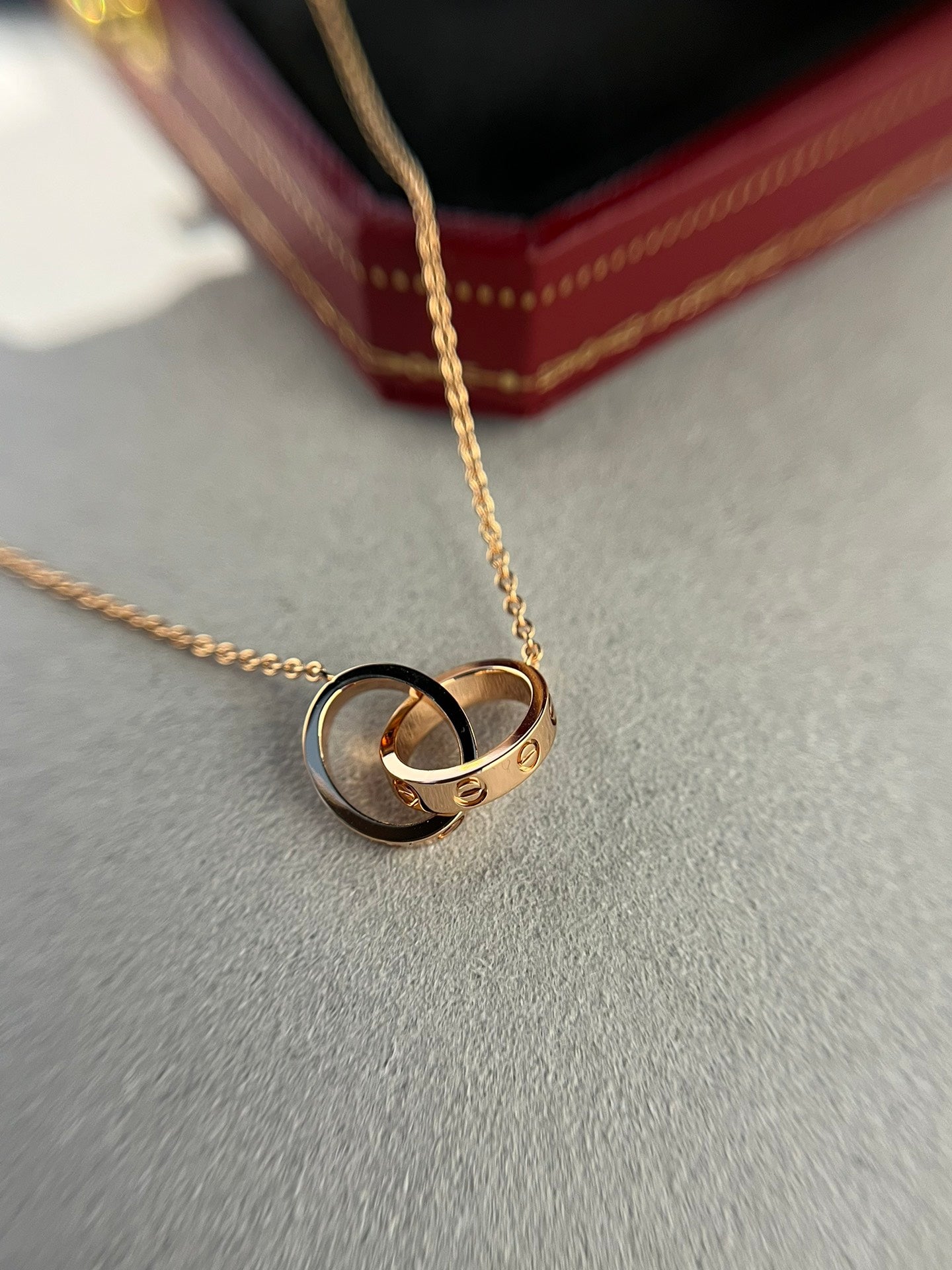 [Basjewels]LOVE NECKLACE DOUBLE RING PINK GOLD