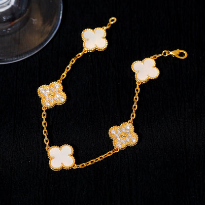 [Basjewels]CLOVER BRACELET 5 MOTIF WHITE MOP DIAMOND