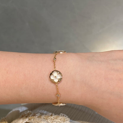 [Basjewels]STAR AND SUN 4 MOTIF WHITE MOP PINK GOLD BRACELET