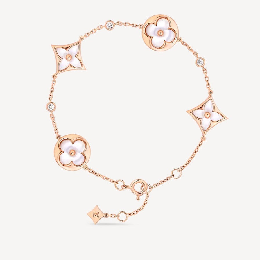 [Basjewels]STAR AND SUN 4 MOTIF WHITE MOP PINK GOLD BRACELET