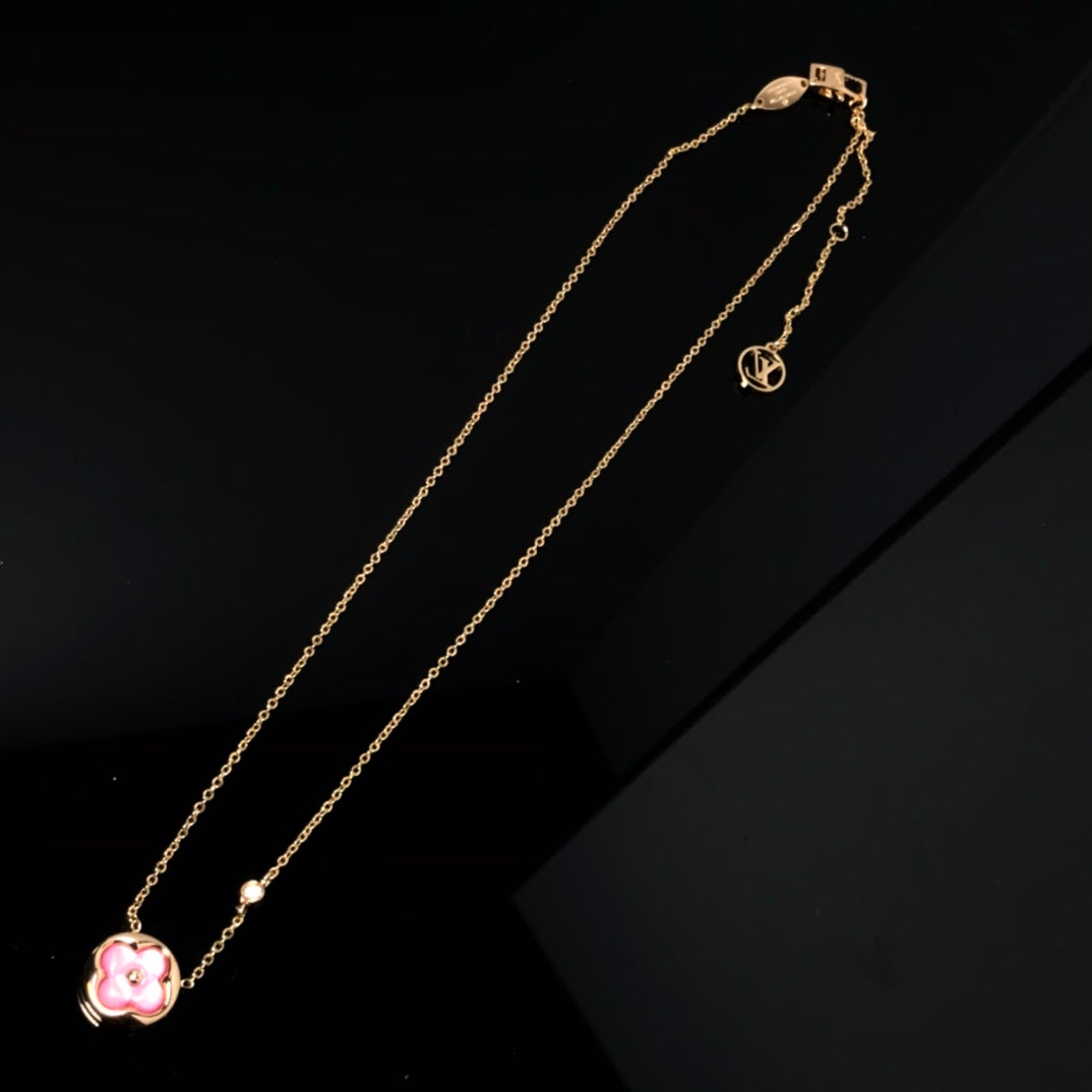 [Basjewels]COLOR BLOSSOM PINK MOP SUN GOLD NECKLACE