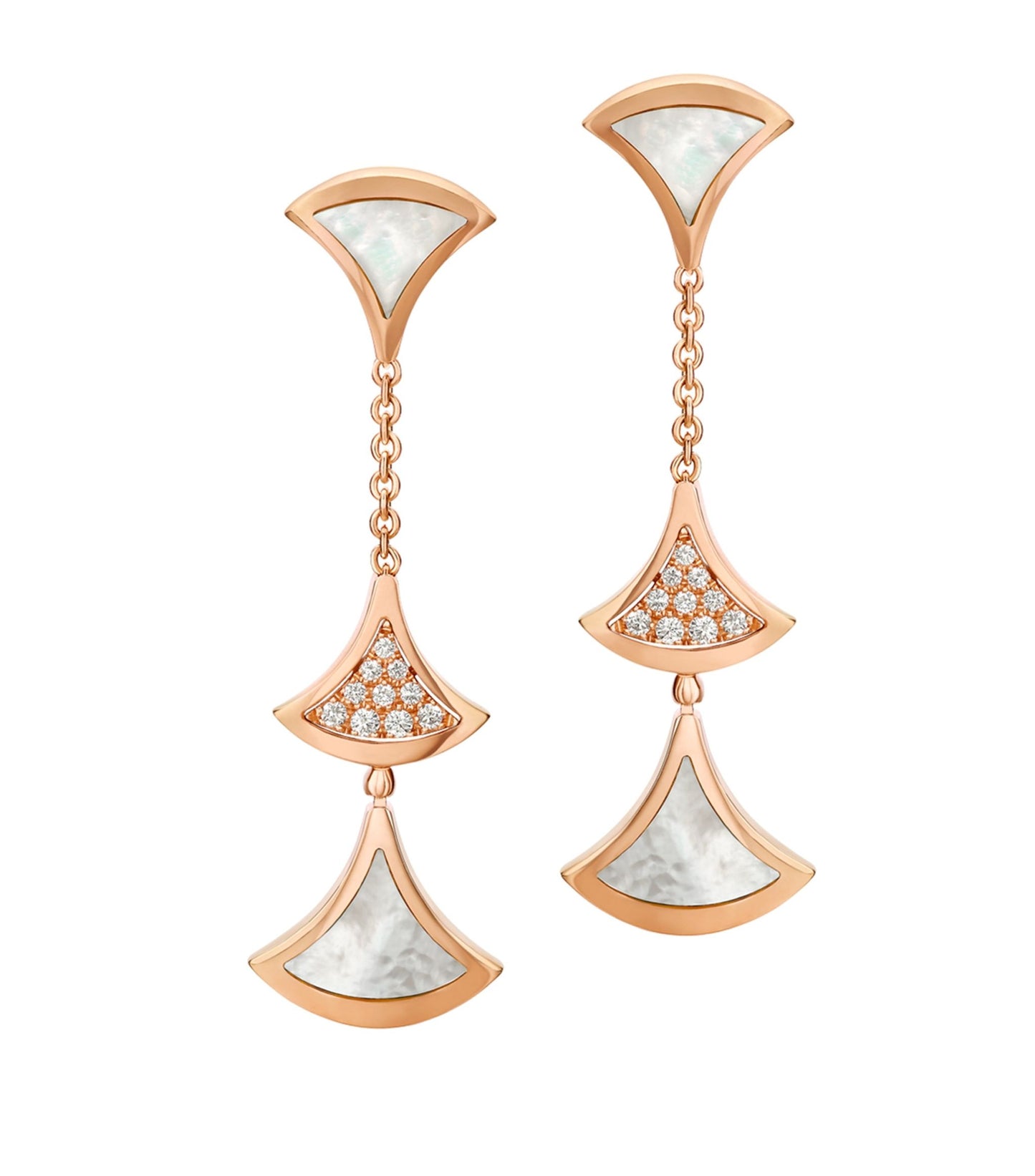 [Basjewels]DREAM EARRINGS 3 MOTIFS DIAMOND MOP PINK GOLD