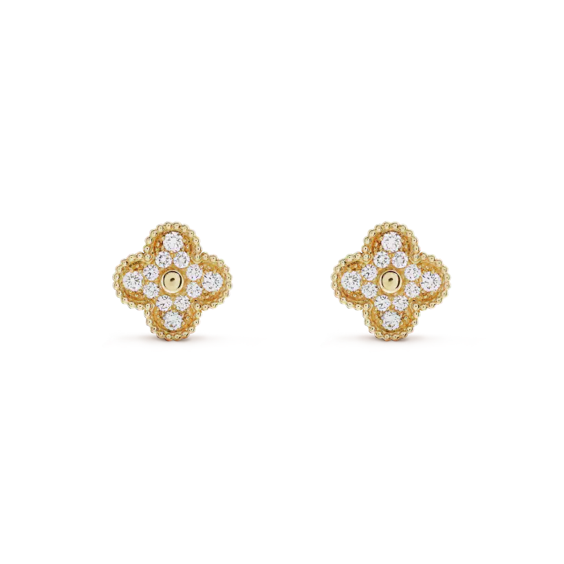 [Basjewels]CLOVER MEDIUM 1 MOTIFS FUll DIAMOND EARRINGS