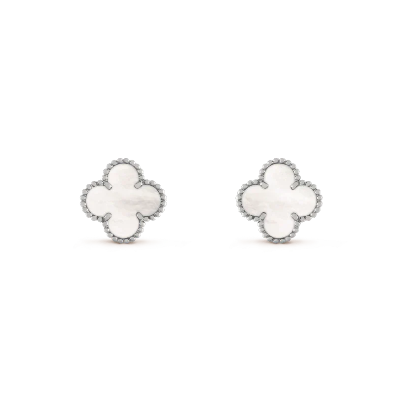 [Basjewels]CLOVER MEDIUM 1 MOTIFS  WHITE MOP EARRINGS SILVER