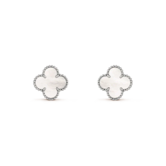 [Basjewels]CLOVER MEDIUM 1 MOTIFS  WHITE MOP EARRINGS SILVER