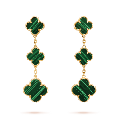 [Basjewels]CLOVER MALACHITE 3 MOTIFS GOLD