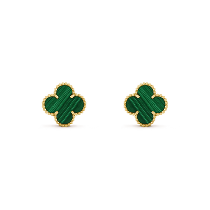 [Basjewels]CLOVER MEDIUM 1 MOTIFS MALACHITE  EARRINGS