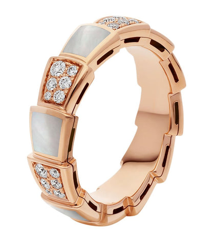 [Basjewels]SERPENTI RING PINK GOLD MOP DIAMOND PAVED 4MM