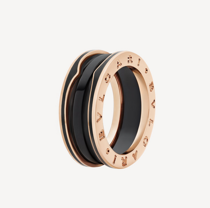 [Basjewels]ZERO 1 TWO-BAND WITH MATTE BLACK CERAMIC PINK GOLD RING