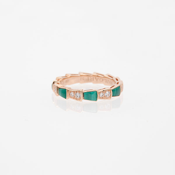 [Basjewels]SERPENTI RING PINK GOLD MALACHITE DIAMOND 3MM