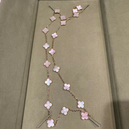 [baslovejewels]CLOVER 20 MOTIFS PINK MOP NECKLACE