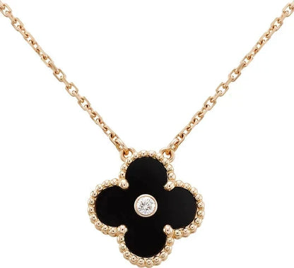 [Basjewels]CLOVER 15MM DIAMOND ONYX NECKLACE