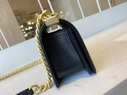 Leboy Black Vintage Gold Buckle Medium Bag