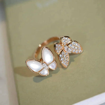 [Basjewels]TWIN BUTTERFLY DIAMOND MOP RING