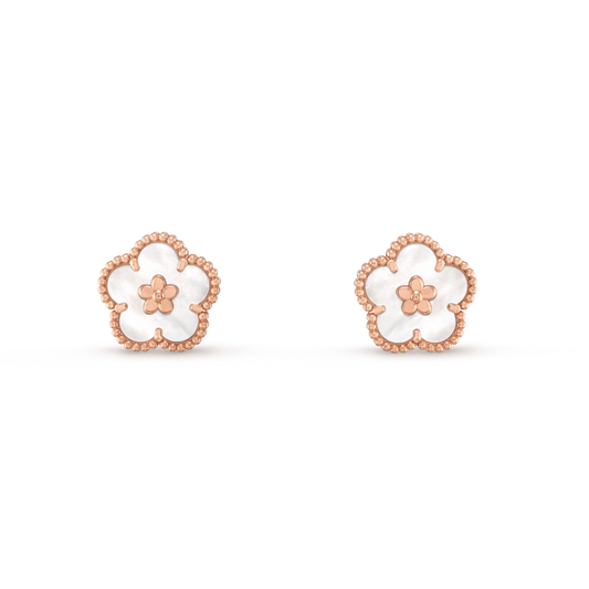 [Basjewels]LUCKY PINK GOLD WHITE MOP EARRINGS