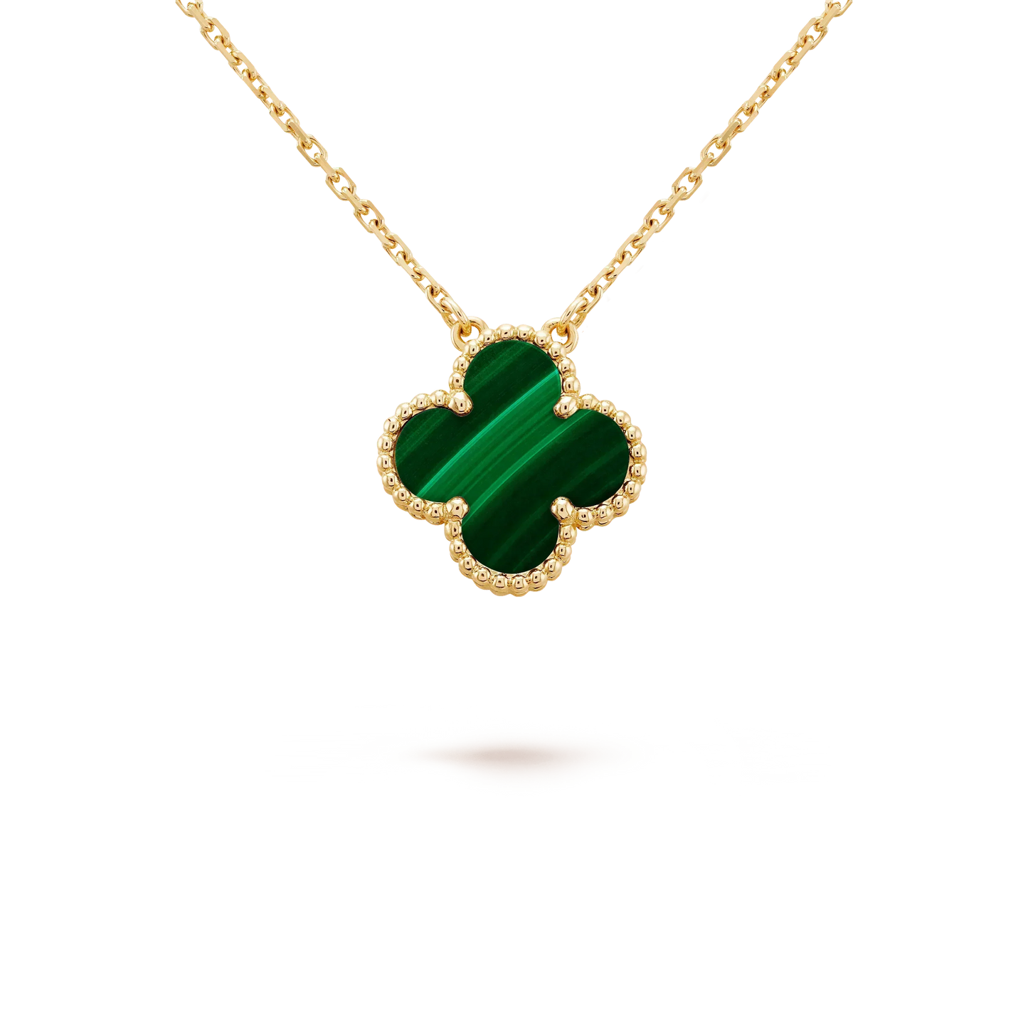 [Basjewels]CLOVER 15MM MALACHITE SINGLE FLOWER  NECKLACE