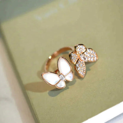 [Basjewels]TWIN BUTTERFLY DIAMOND MOP RING