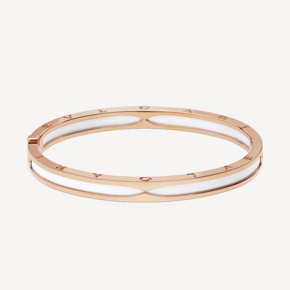 [Basjewels]ZERO 1 PINK GOLD WITH WHITE CERAMIC BRACELET