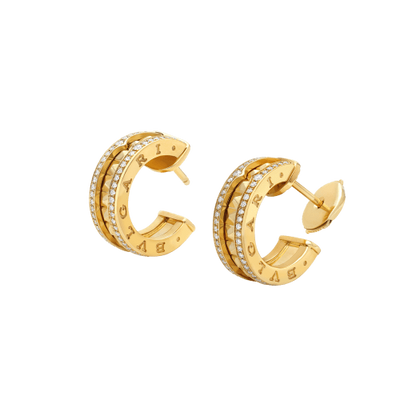 [Basjewels]ZERO 1 ROCK GOLD EARRINGS WITH STUDDED SPIRAL AND PAVED DIAMONDS