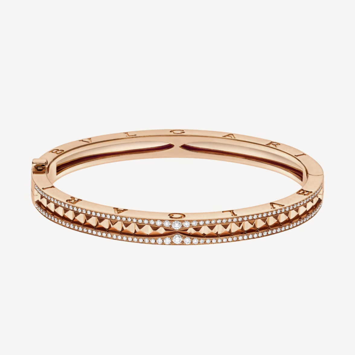 [Basjewels]ZERO 1 SPIRAL AND PAVED DIAMOND PINK GOLD BRACELET