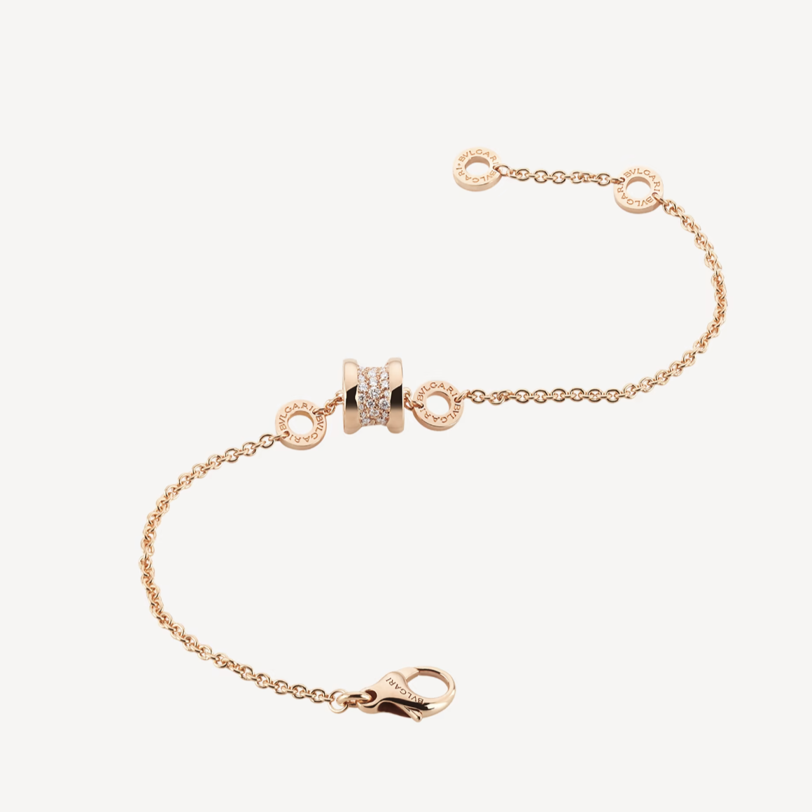 [Basjewels]ZERO 1 SOFT PINK GOLD WITH PAVED DIAMONDS ON THE SPIRAL BRACELET