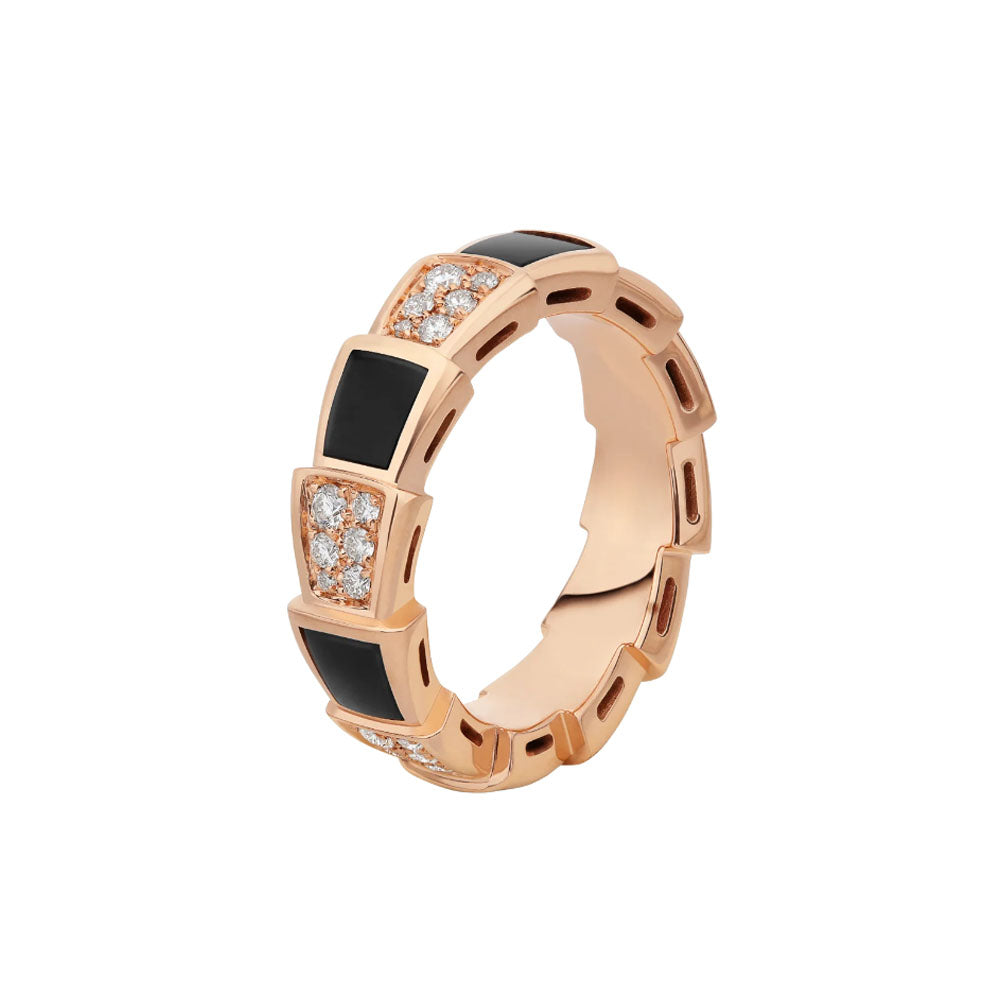 [Basjewels]SERPENTI RING PINK GOLD BLACK MOP DIAMOND PAVED 4MM